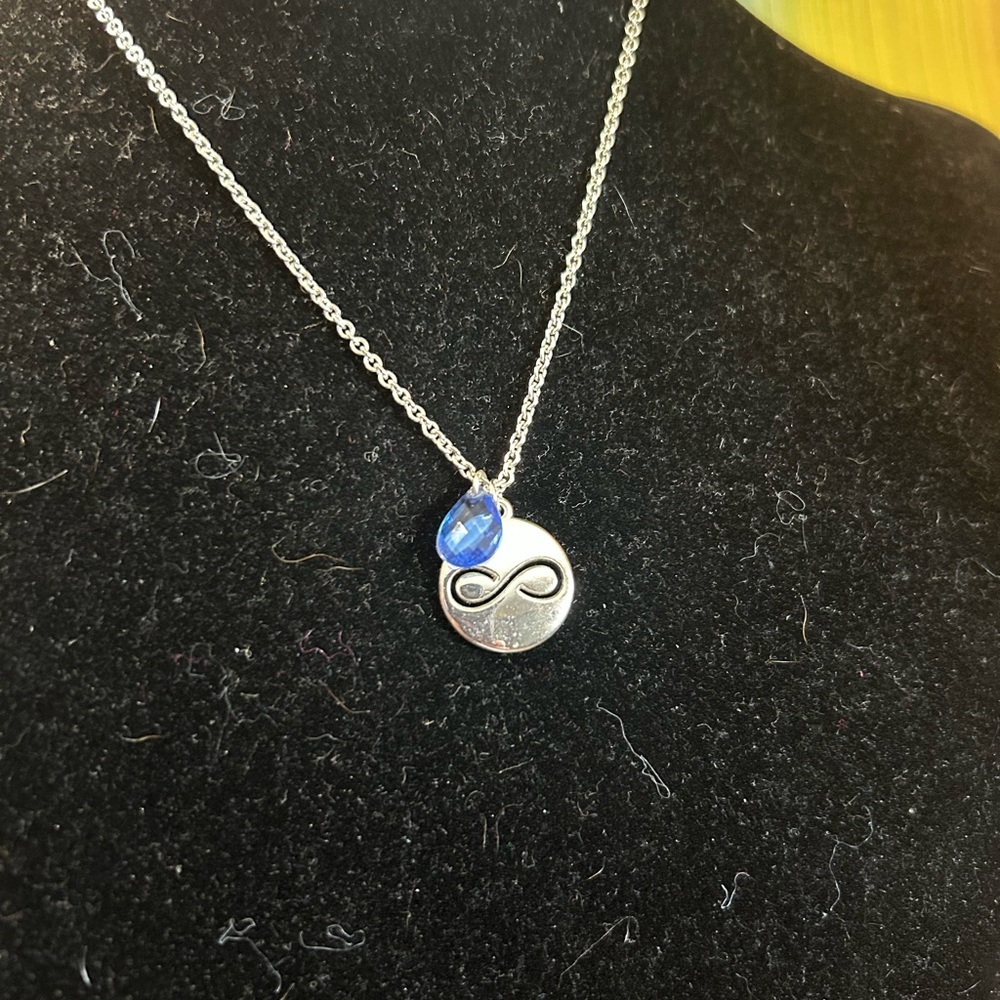 Silver Infinity Pendant‎ Necklace with Blue Accent